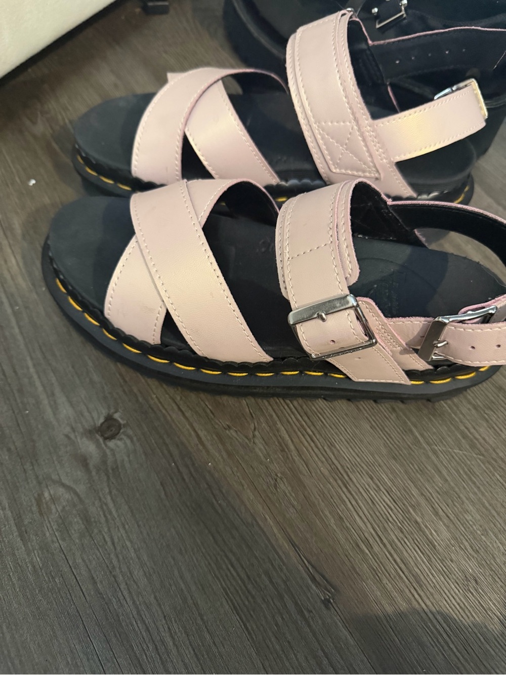 Dr Martens iridescent pink sandals